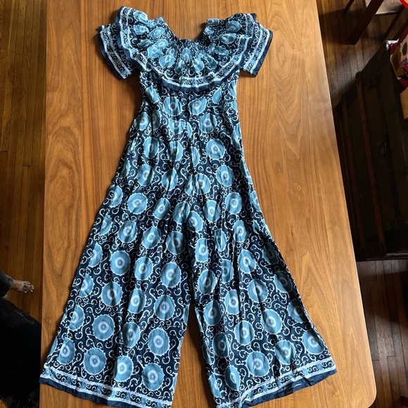 Anthropologie Kopal ruffled flared off shoulder jumpsuit - Picture 3 of 6